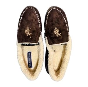 New Men's Size 11-12 US Polo Assn Slippers Brown Indoor/Outdoor Loafer Moccasins